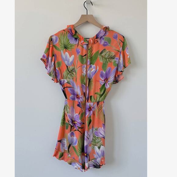 NWT Alice + Olivia Sachi Floral Palm Coral Romper Size 0 - Picture 5 of 14